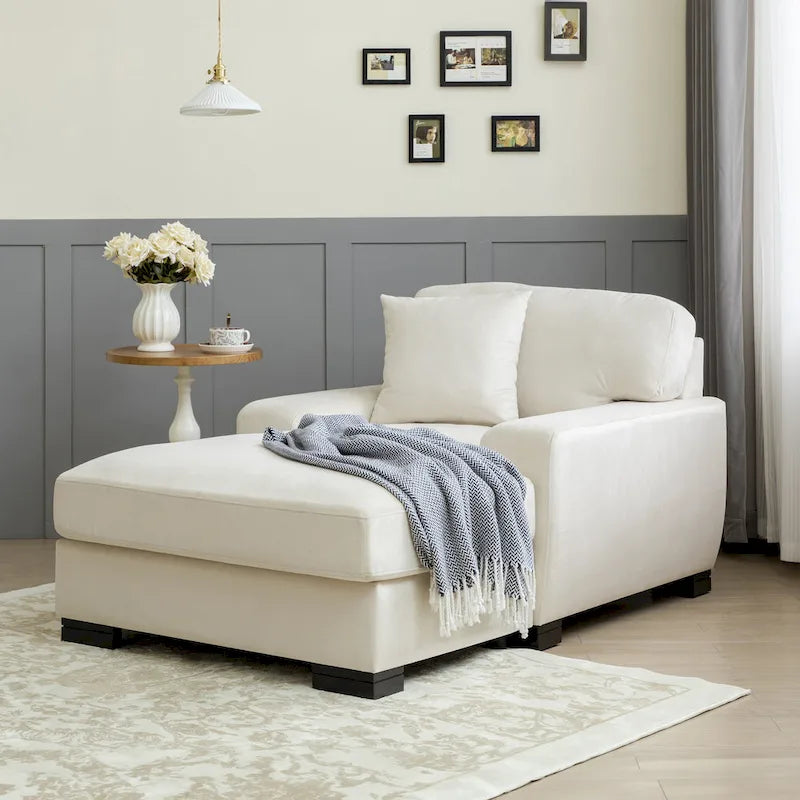Moderne extra grote chaise longue-slaapbank in mid-century-stijl met kussen