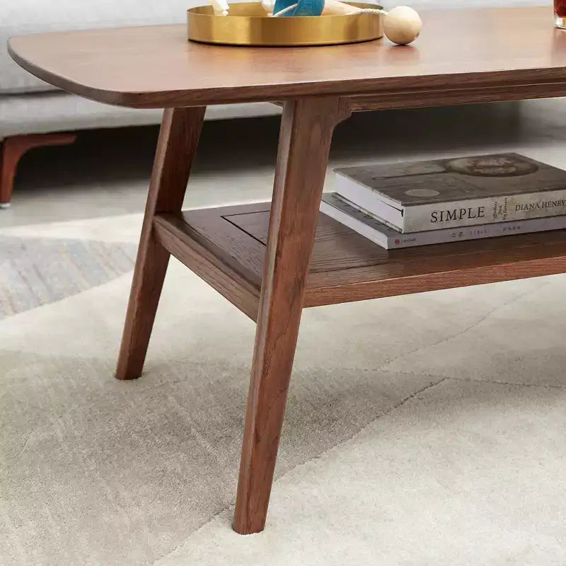 GDFStudio Wright moderne rechthoekige salontafel van massief eikenhout met opbergplank