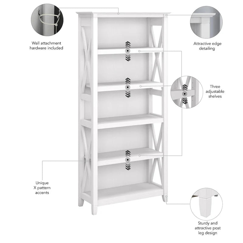 Boekenkast met 5 planken uit de Key West-serie van Bush Furniture