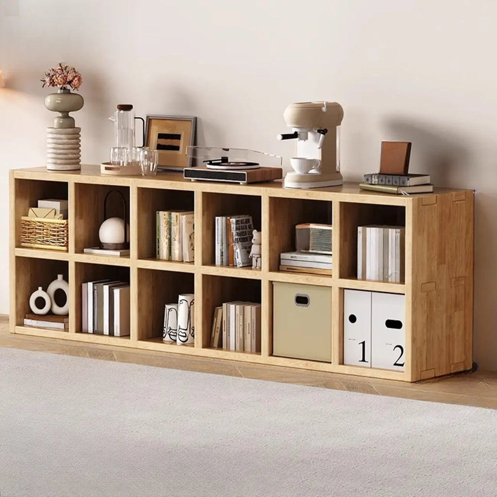 Moderne horizontale houten boekenkast met 8 vakken en naturel afwerking