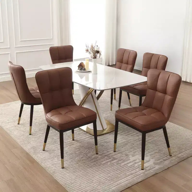 Bekrvio Esszimmerstühle, 6er-Set, moderne Sitzfläche aus Kunstleder mit Polsterung und hoher Rückenlehne, Metallbeine, armlose Küchenstühle für Wohn- und Esszimmer