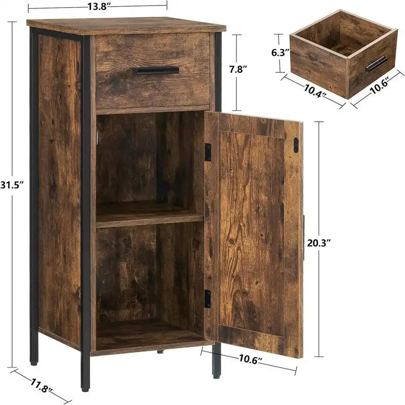 Meuble de rangement étroit à poser au sol, avec 1 porte et 1 tiroir - 11.8D x 13.8W x 31.5H