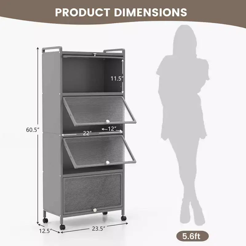 Étagère de cuisine Costway à 5 niveaux avec placard de rangement, support mobile pour micro-ondes et portes relevables, blanc/noir/gris/vert