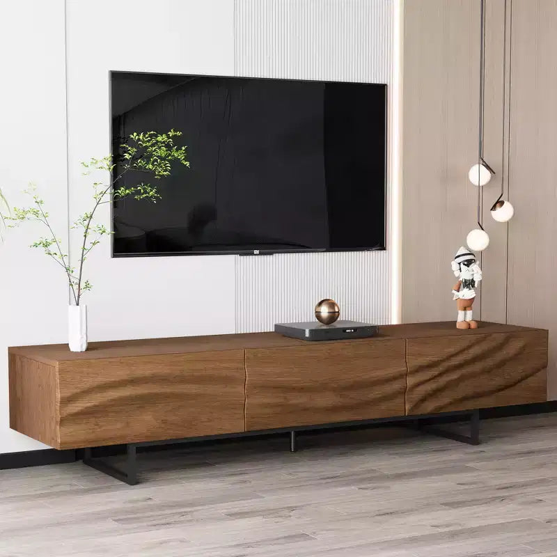Meuble TV moderne de 82.83 pouces avec tiroirs en bois massif et aérations, meuble multimédia pour le salon