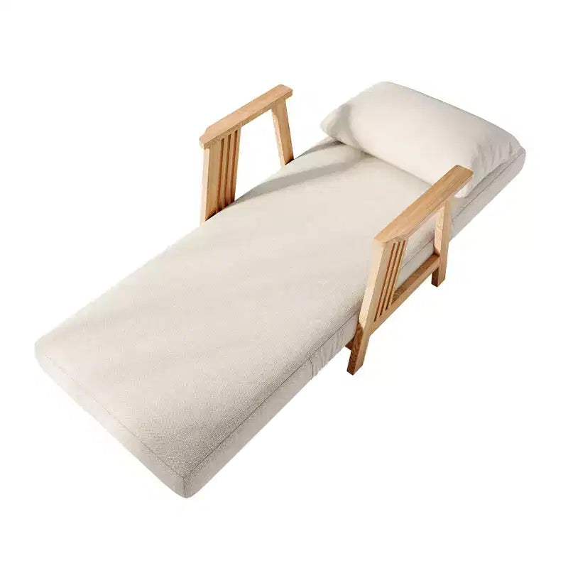 ATJafurn wandelbarer Polstersessel aus Stoff, Akzentsessel-Futonstuhl mit Massivholzrahmen, Schlaf-Chaiselongue für Schlafzimmer und Wohnzimmer, Beige