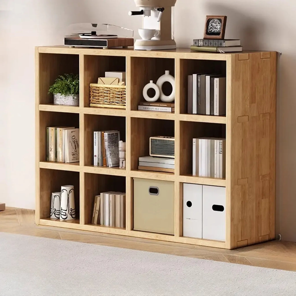 Moderne horizontale houten boekenkast met 8 vakken en naturel afwerking