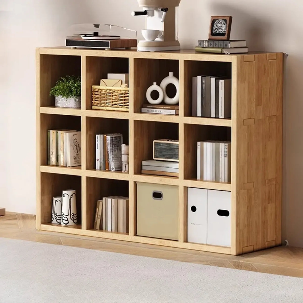 Moderne horizontale houten boekenkast met 8 vakken en naturel afwerking