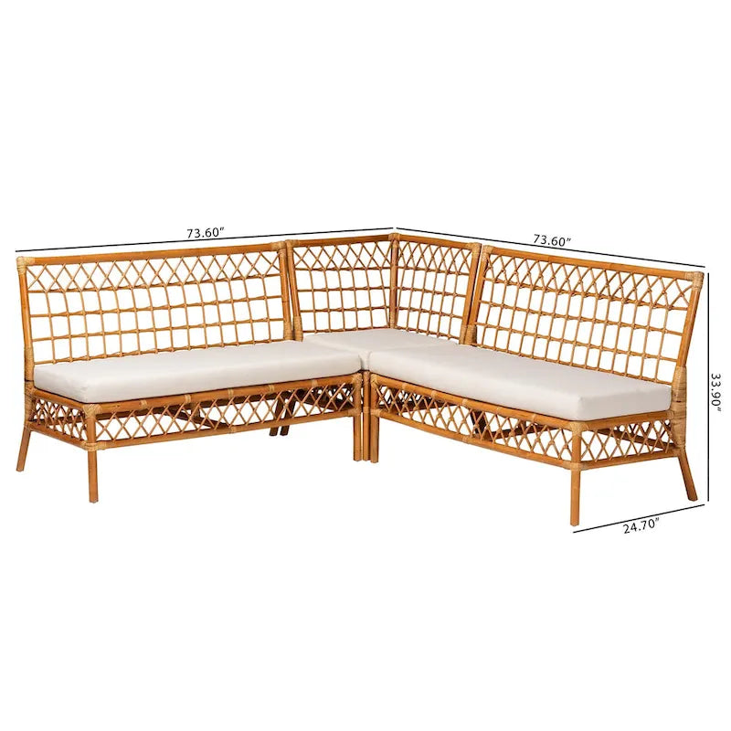 Capella moderne bohemian eethoekset van honingkleurig rotan, 3-delig