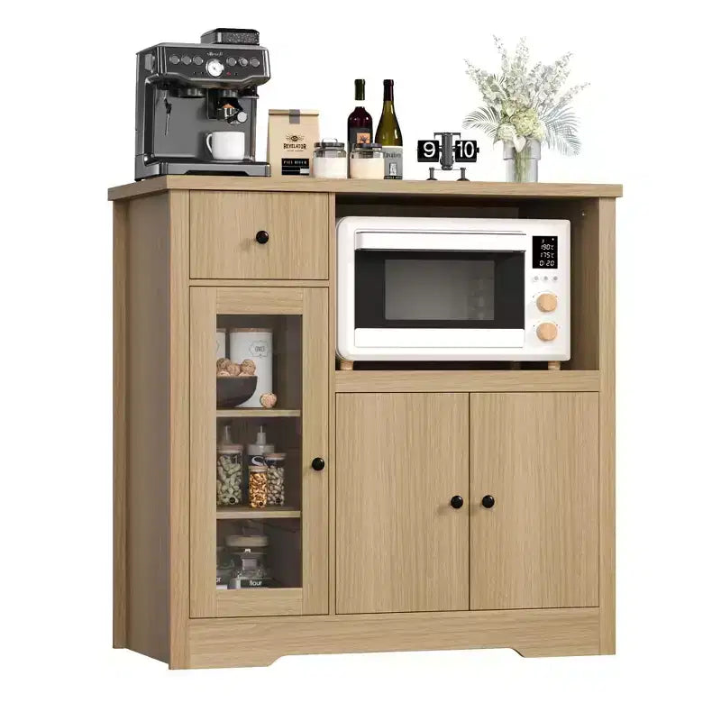 Küchen-Mikrowellenschrank mit Stauraum, 3 Türen, 1 Schublade und verstellbaren Einlegeböden, Vorratsschrank