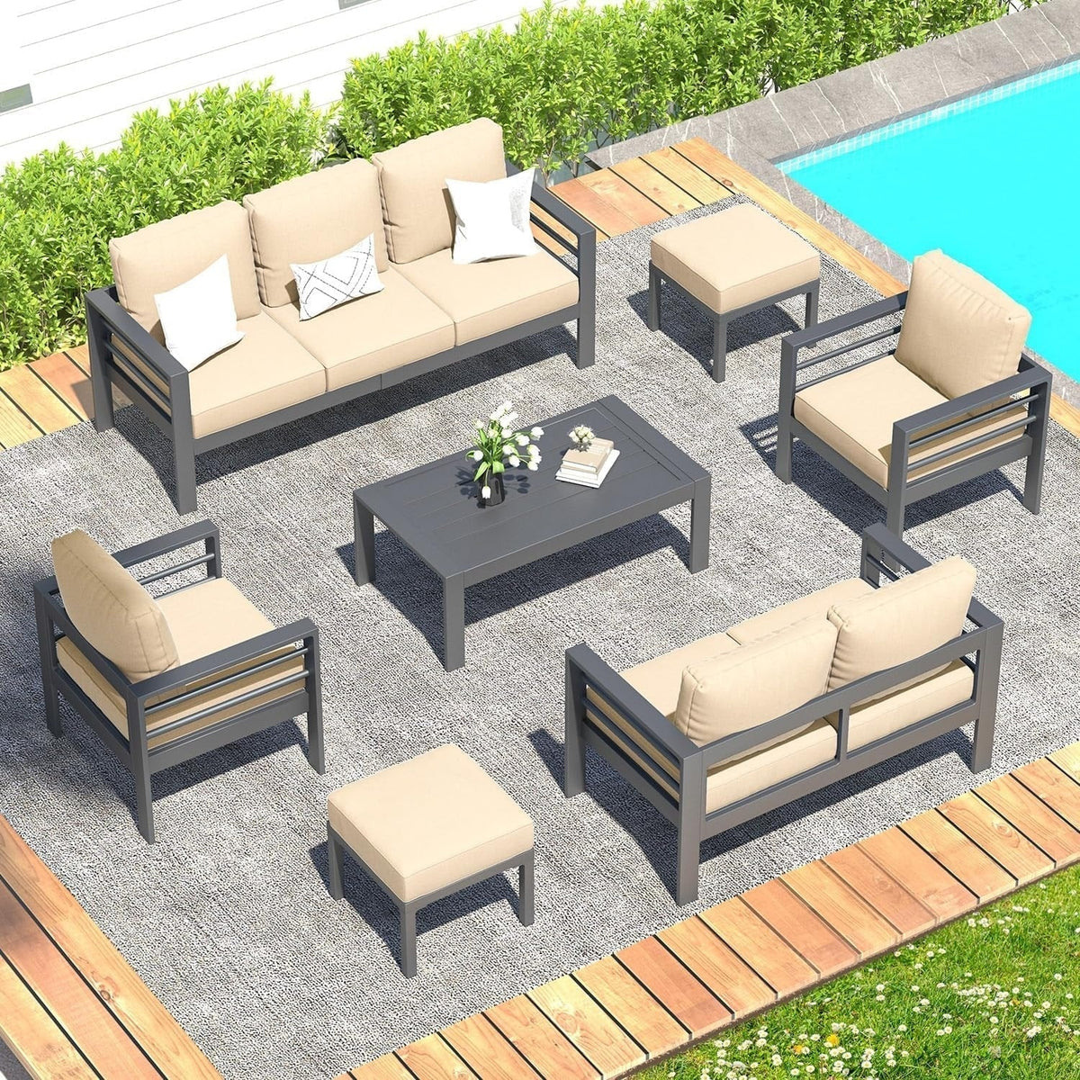AECOJOY 7-teiliges Gartenmöbelset aus Aluminium für draußen