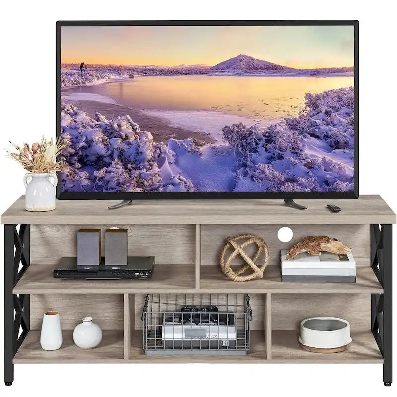 Yaheetech 65-Zoll-TV-Ständer im Industrial-Stil mit 5 TV-Stauraumschränken