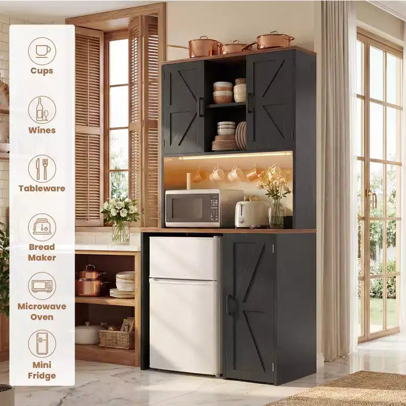 Besiost Küchenschrank mit Platz für einen Minikühlschrank, Kaffeeschrank mit Ablagefläche