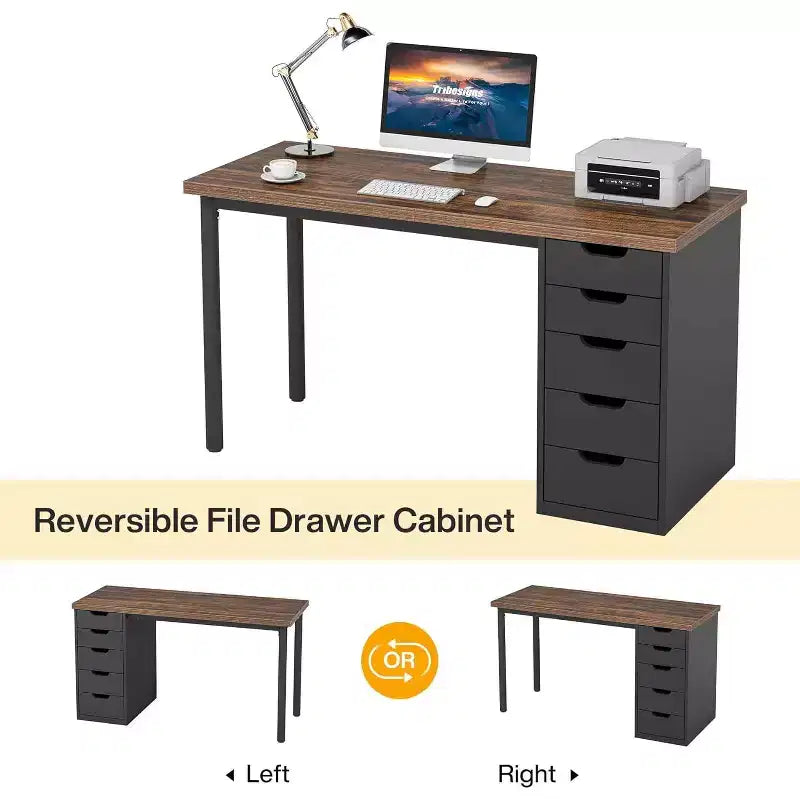 Bureau d’ordinateur Lantine avec 5 tiroirs, bureau moderne et sobre de 47 pouces pour le télétravail, les études et l’écriture, idéal pour les petits espaces