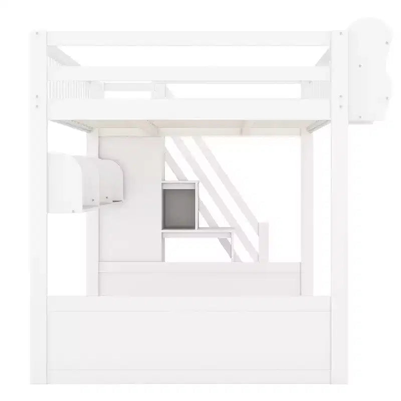 Hoogslaper voor queensize matras met trap, kledingkast en opbergplanken - MDF, 650 lb