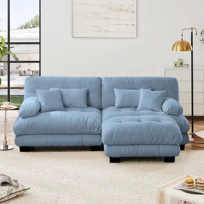 Ecksofa in L-Form, Chenille-Zweisitzer mit Lendenkissen
