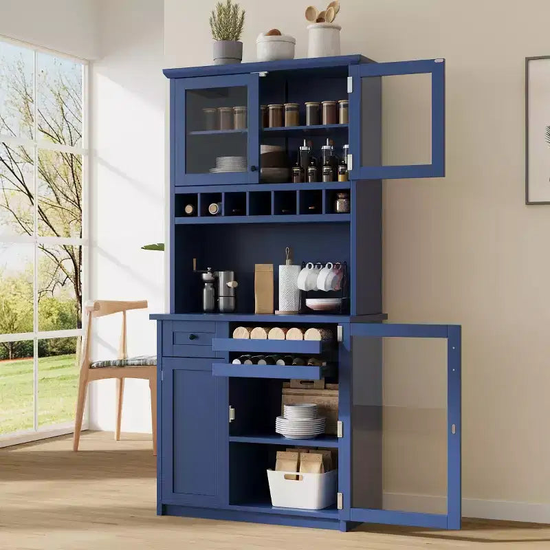 75 Tall Kitchen Pantry Cabinet with Glass Doors