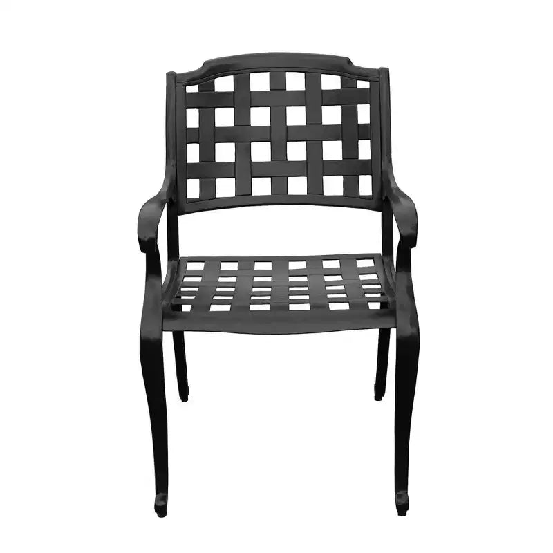 5pc Patio Dining Set with 48 Ornate Outdoor Mesh Aluminum Round Table & Checker Chairs - Black - Oakland Living: UV-Resistant, Mold-Resistant