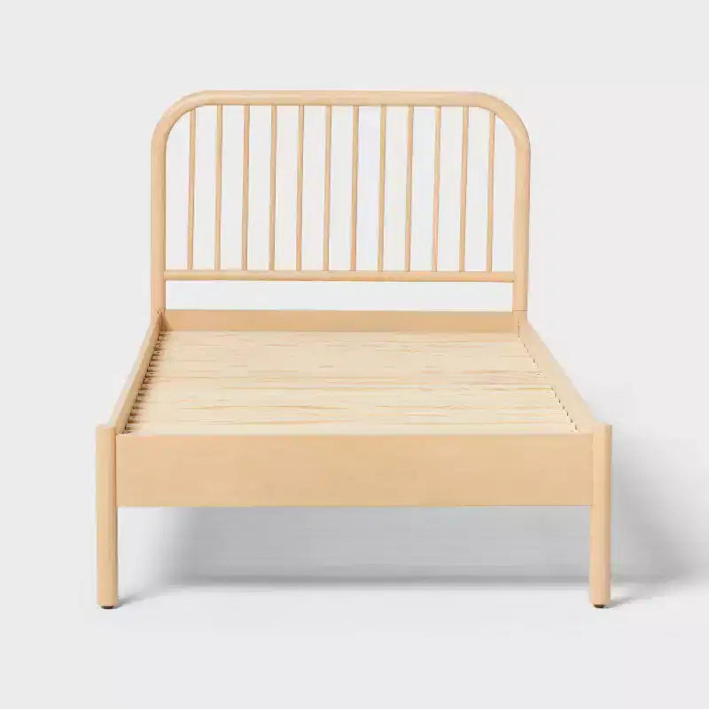 Einzelbett aus Naturholz mit Plattform, Kinderbettgestell aus Gummibaumholz