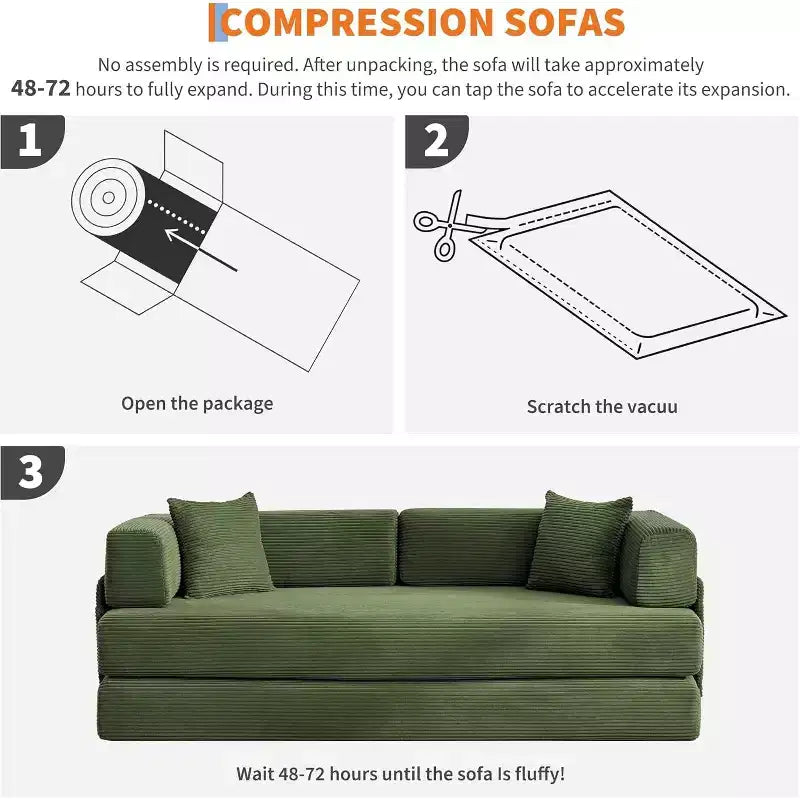Canapé-lit convertible 5 en 1, banquette modulaire en velours côtelé de 78.8 avec cadre robuste, futon multifonction pour petits espaces, salon et chambre d’amis