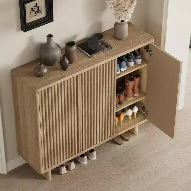 Acekool Schuhschrank für 46 Paar Schuhe mit geriffelter Tür, 5-stufiger Aufbewahrungsschrank, rustikale Sitzbank für den Flur, 41.5H