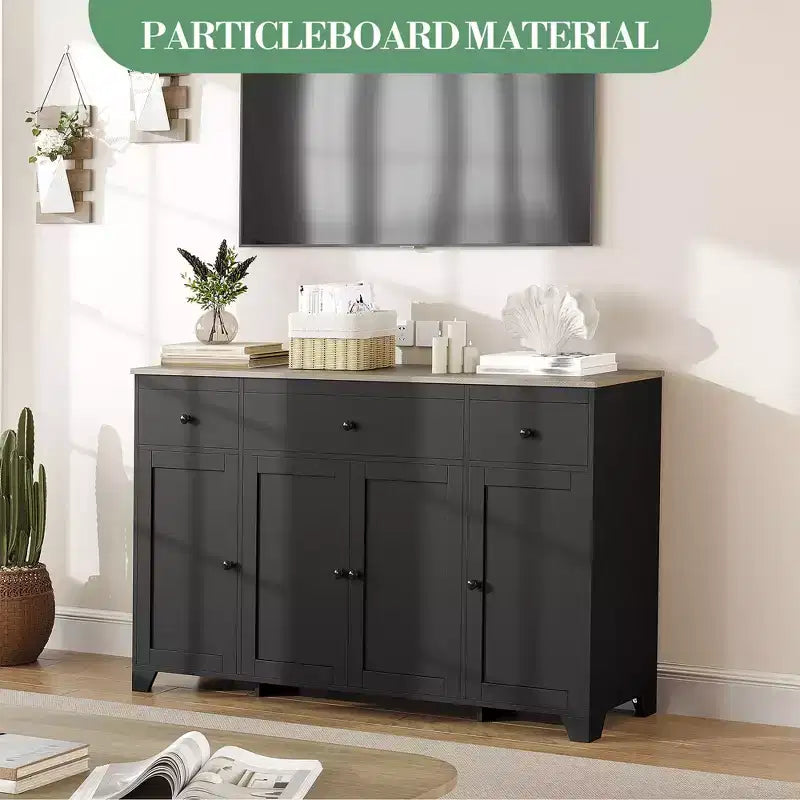Credenza da 55 con 3 cassetti e 4 ante, mobile contenitore da cucina con ripiano regolabile per sala da pranzo e soggiorno