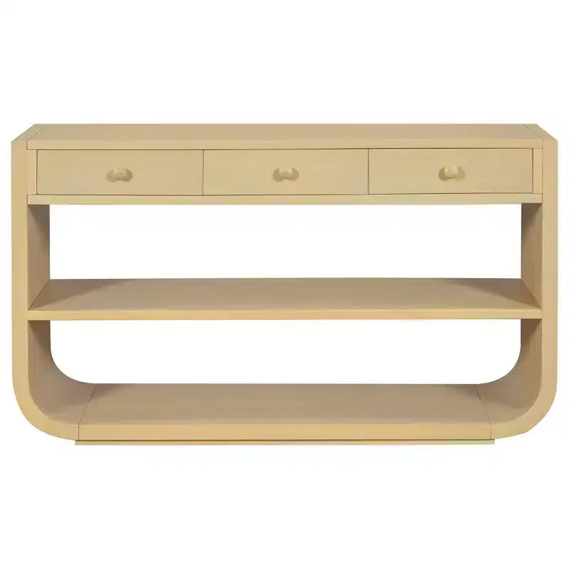 ModernLuxe gebogen sidetable, haltafel, bijzettafel naast de bank, displaystandaard en accenttafel met 3 softclose-lades en 2 open vakken