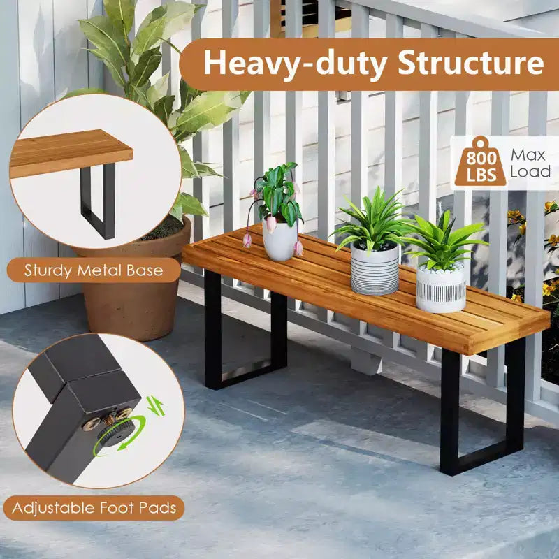 Costway Banc en bois d’acacia de 48 po pour 2 personnes, 1/2 PCS, avec pieds en métal et patins réglables, pour entrée