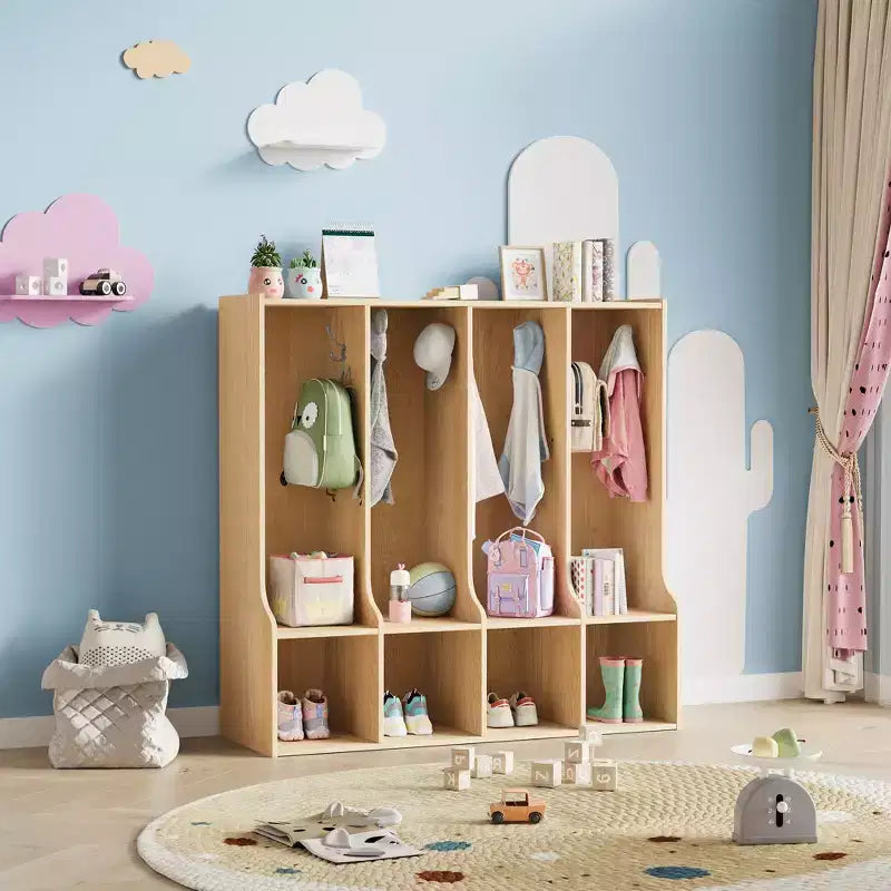 Acekool Garderobenschrank für Kinder mit 4 Fächern und 8 Haken für Klassenzimmer, Kinderzimmer und Zuhause