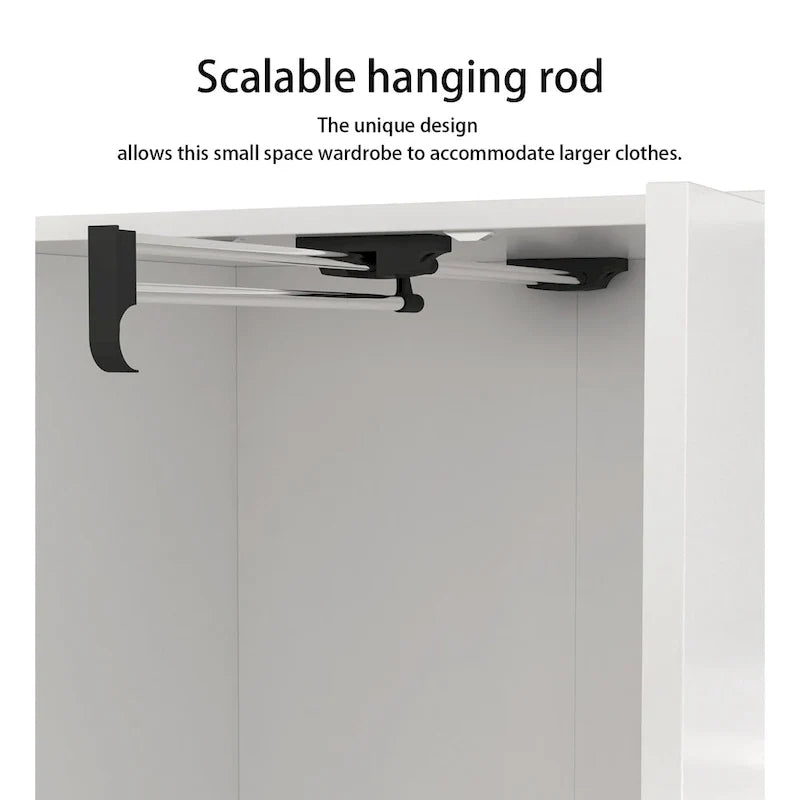 Kleiderschrank mit Spiegel und verstellbarem Kleiderstangenbereich, platzsparend