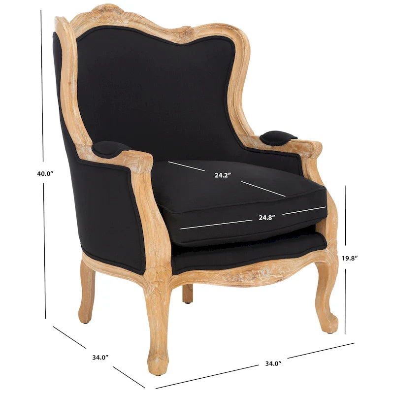 SAFAVIEH Couture Kali-vleugelstoel van eikenhout en natuurlijk linnen - 34Wx34Dx40H