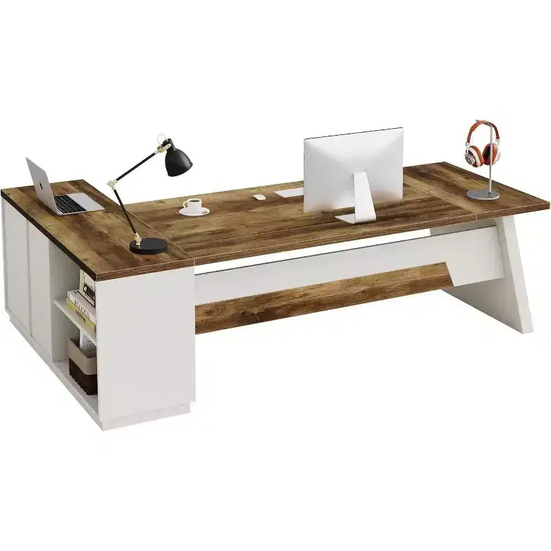 Bureau de direction moderne en forme de L de 78 Lantine avec tiroirs et classeur latéral
