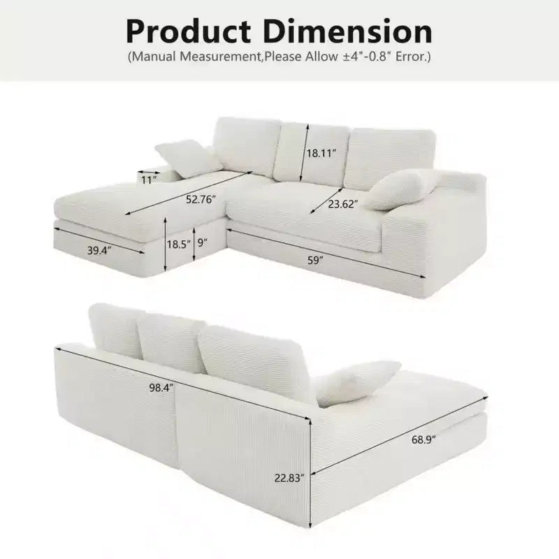 Clihome Cordsofa - weich und hautfreundlich, mit 3 Rückenkissen und 2 Zierkissen