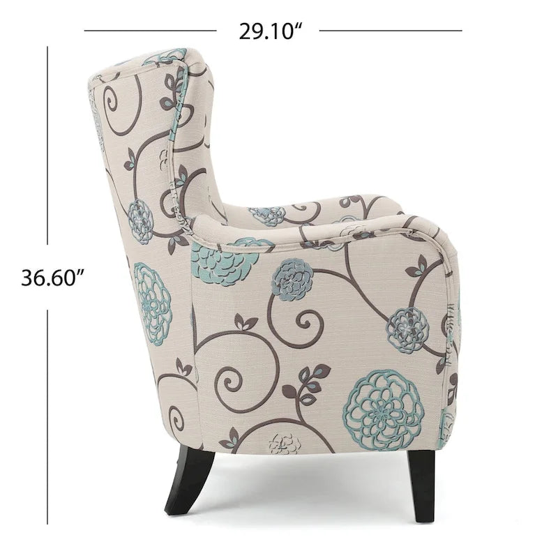 Moderne retro fauteuil met hoge rugleuning van 30.25 en houten poten voor de woonkamer