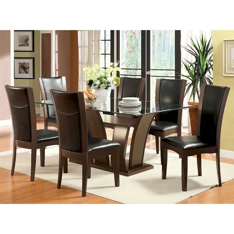 7-teiliges Esszimmermöbelset „Bind“ aus massivem Holz im modernen Stil mit offenen Ablagefächern von Furniture of America