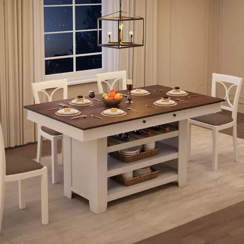 60-Zoll-Kücheninsel mit Stauraum, stationärer Küchentisch im Landhausstil mit 4 Ebenen und großer Arbeitsplatte für Küche, Esszimmer und Wohnzimmer