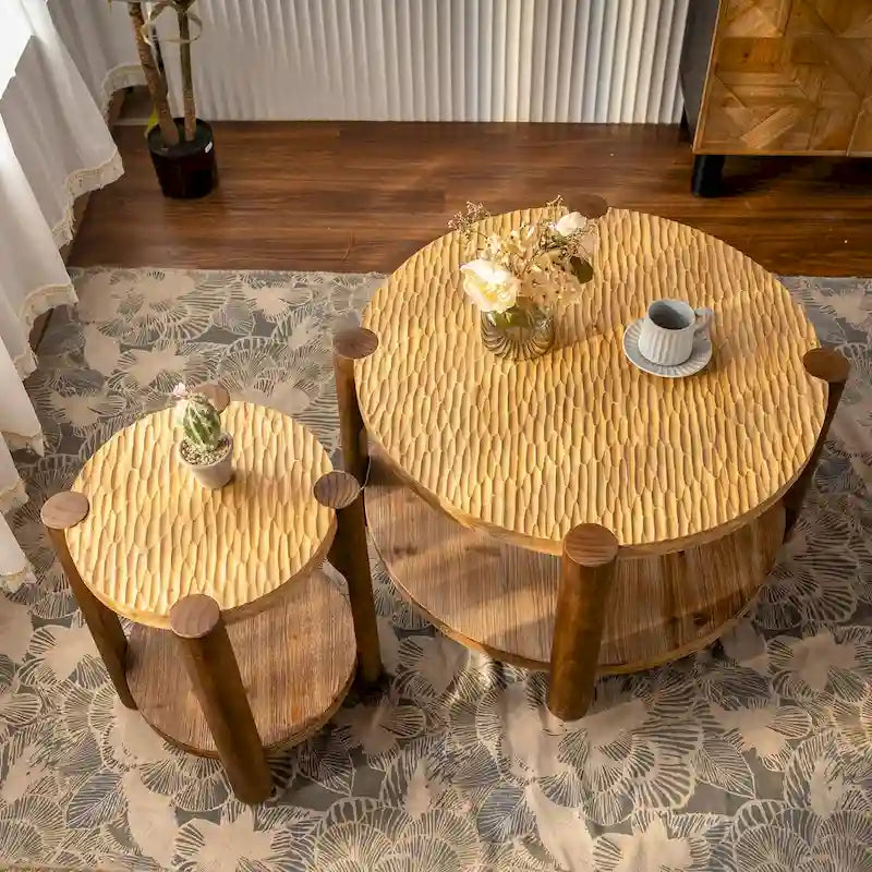 Runder Couchtisch mit 2 Ebenen und Ablagefach