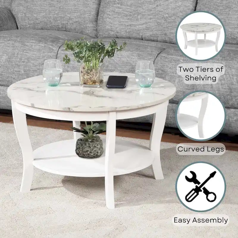 Tavolino rotondo Convenience Concepts American Heritage con ripiano
