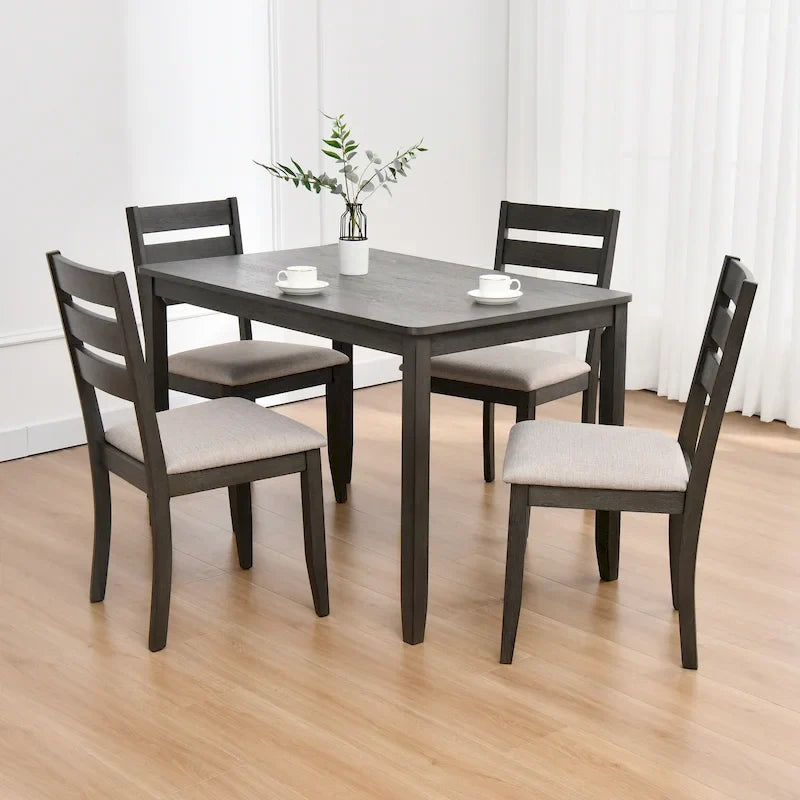 5-teiliges Esszimmer-Set aus Massivholz, 47L (1 Tisch + 4 Stühle mit Sprossenlehne)