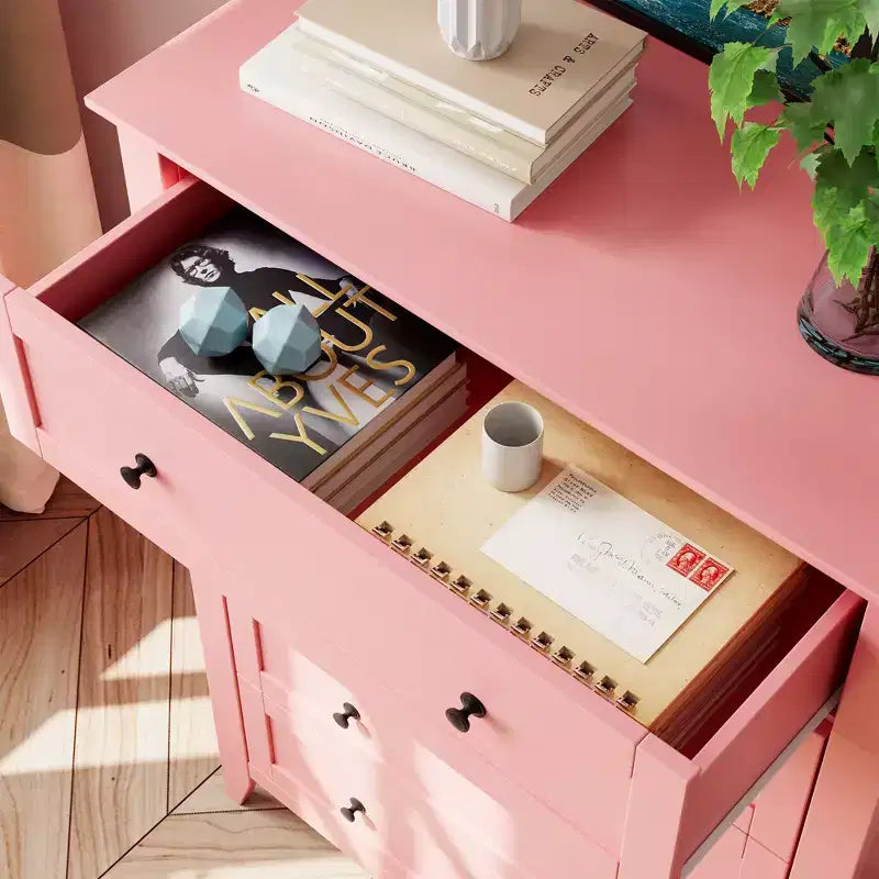 Commode de chambre à 5 tiroirs, hauteur de 42.5 pouces, armoire de rangement en bois avec tiroirs de 11.9 pouces de profondeur et poignées en métal doré, idéale pour l'entrée ou le couloir