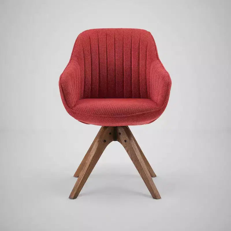 Poltrona girevole d'accento Art Leon in tessuto confortevole con gambe in legno massello di rovere