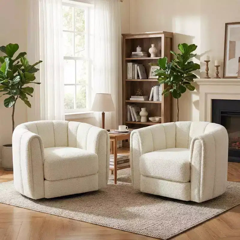 Set di 2 poltrone girevoli d'accento, poltrona a botte in pelliccia sintetica effetto orsacchiotto con rotazione a 360°, base robusta, beige, per soggiorno, camera da letto e ufficio