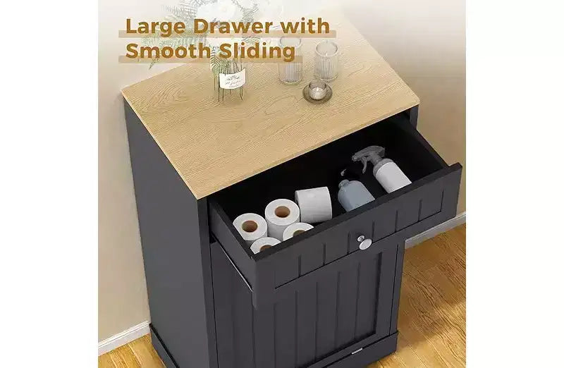 COZONY Holzschrank für Mülltrennung mit versteckter Schublade, freistehender, haustiersicherer Küchenabfalleimerhalter, platzsparendes Design