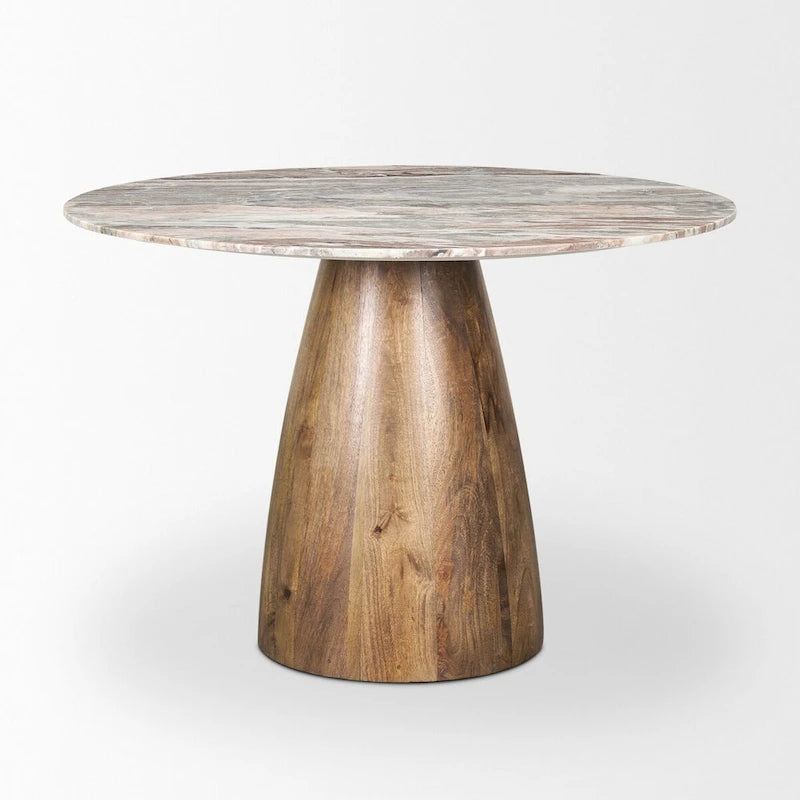 Allyson Round Medium Brown w/ Pink Marble Pedestal Dining Table - 42.0L x 42.0W x 30.0H
