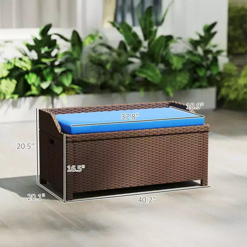 Banc de rangement extérieur en osier avec coussin