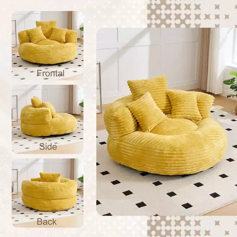 Sitzsacksofa für Erwachsene und Kinder, übergroßer Cord-Sitzsack mit 3 Kissen und Armlehnen für Wohnzimmer und Schlafzimmer - ModernLuxe