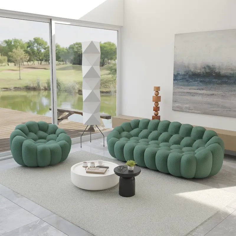 2er-Set 3D-Wabenstoff-Bubble-Sofas, 3-Sitzer-Sofa und Einzelsessel fürs Wohnzimmer