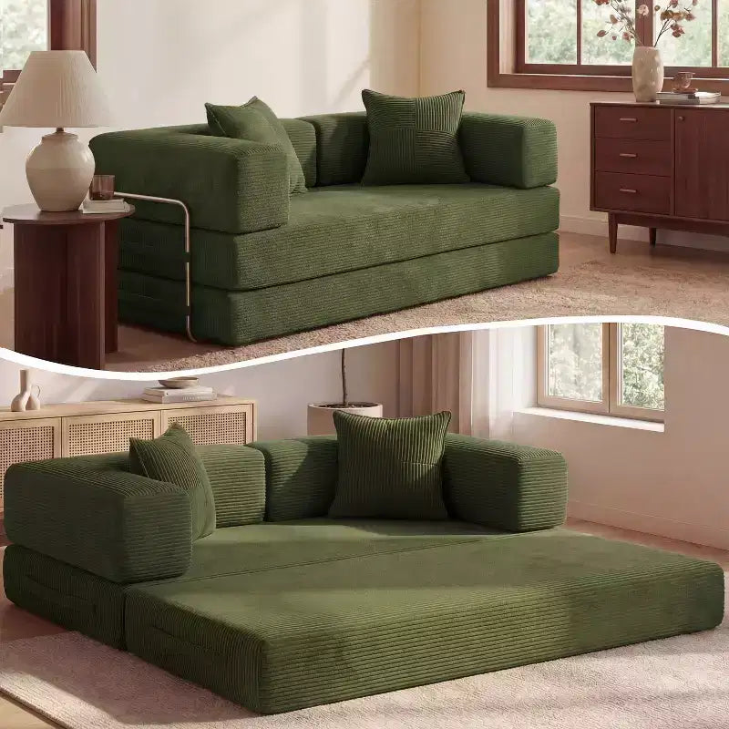 Dyonery 65-Zoll-Fünf-in-eins-Klappsofabett für den Boden, zum Doppelbett-Sofabett umwandelbar, mit festem Metallrahmen, Cord