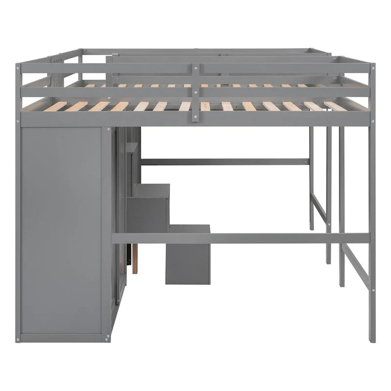 Lits mezzanine doubles jumeaux avec armoires et escalier