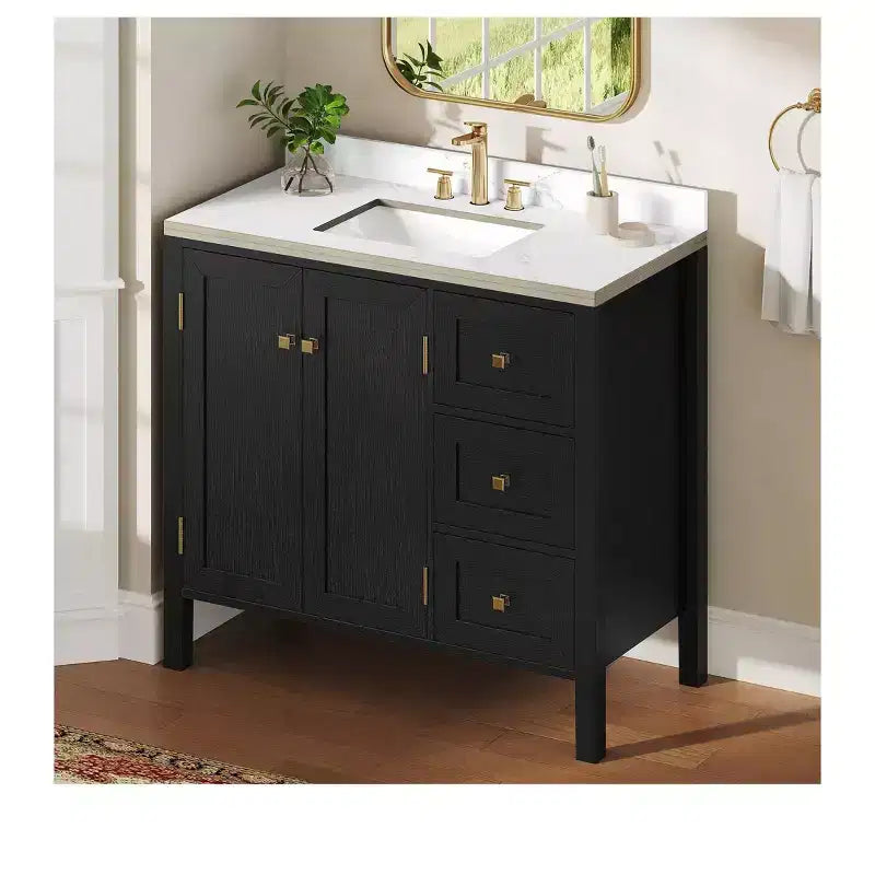 Mobile bagno da 36 pollici con lavabo in ceramica, mobile contenitore con 2 ante e 3 cassetti, 2 ante