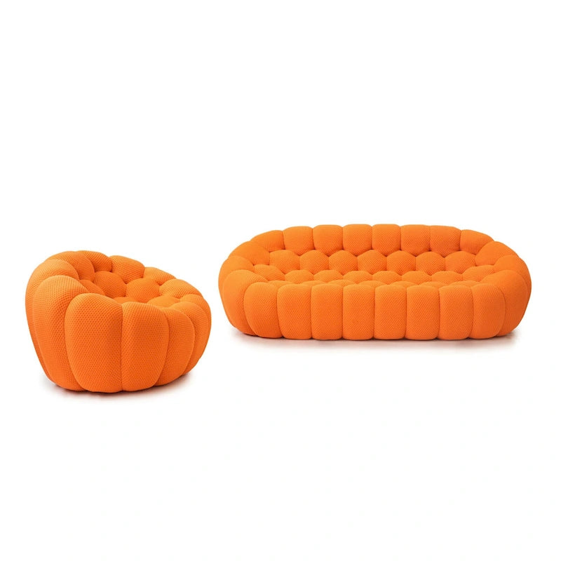 Canapé bulle 3 places et fauteuil bulle en tissu matelassé alvéolé 3D, lot de 2, pour salon